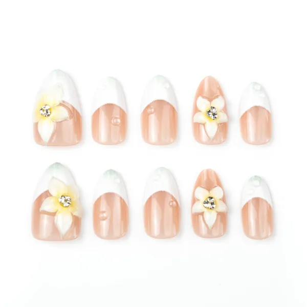 Nailhour 30Pcs Nude Cat Eye French Medium Almond Press On Nails
