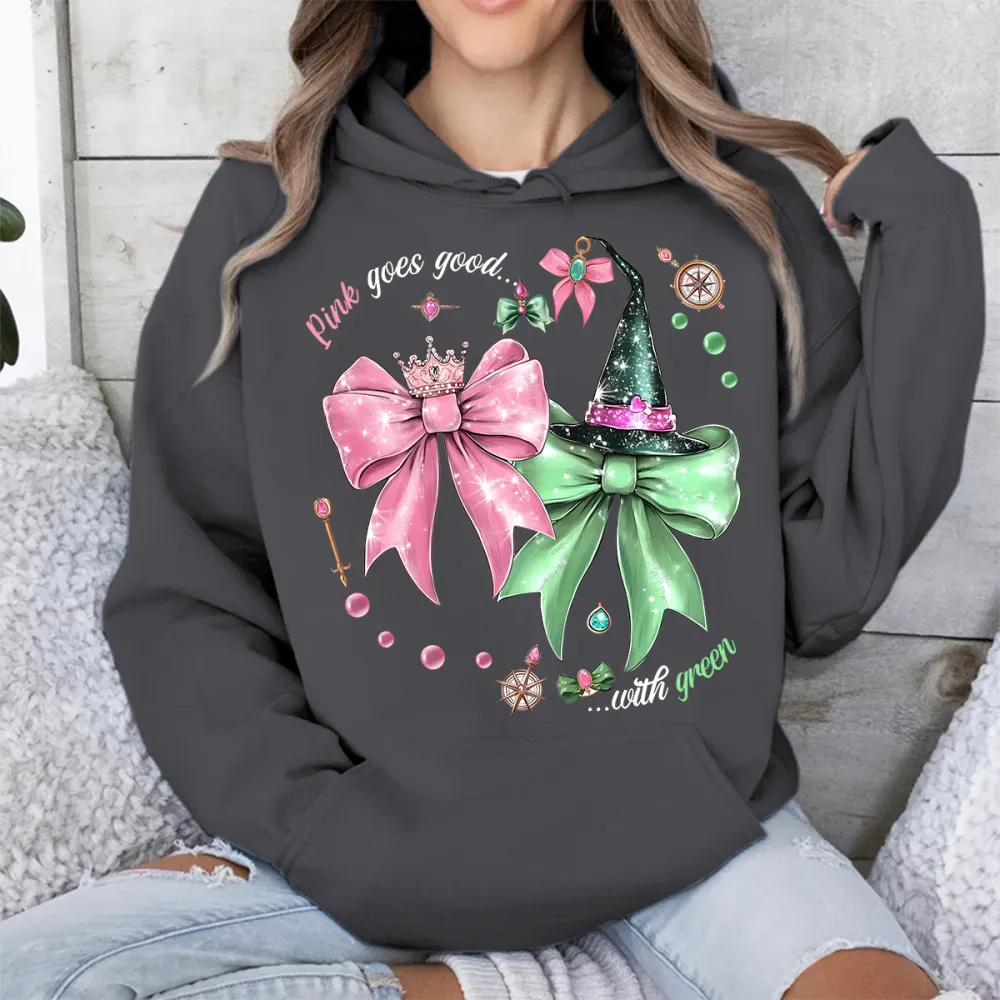 Pink Goes Good With Green Print Long Sleeved Hoodies