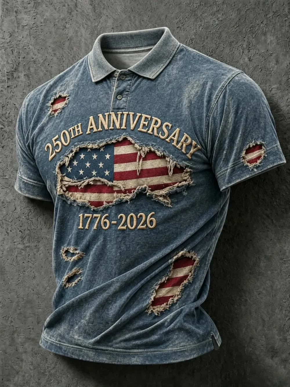 Men'S Retro American Patriots Independence Day 250Th Anniversary Commemorative Lapel Short Sleeved Shirt