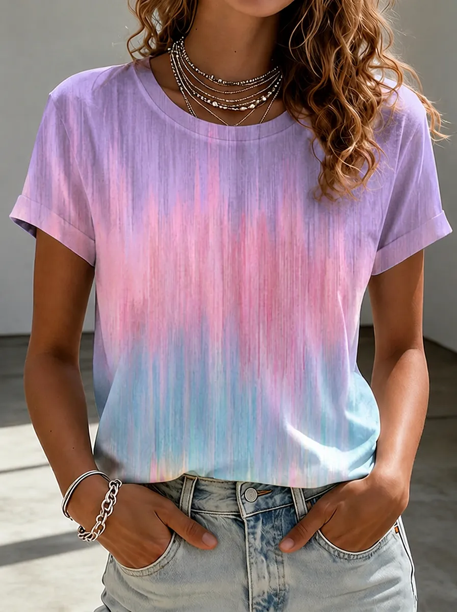 Women's Breast Cancer Awareness Pink Ribbon Gradient Printed T-shirt