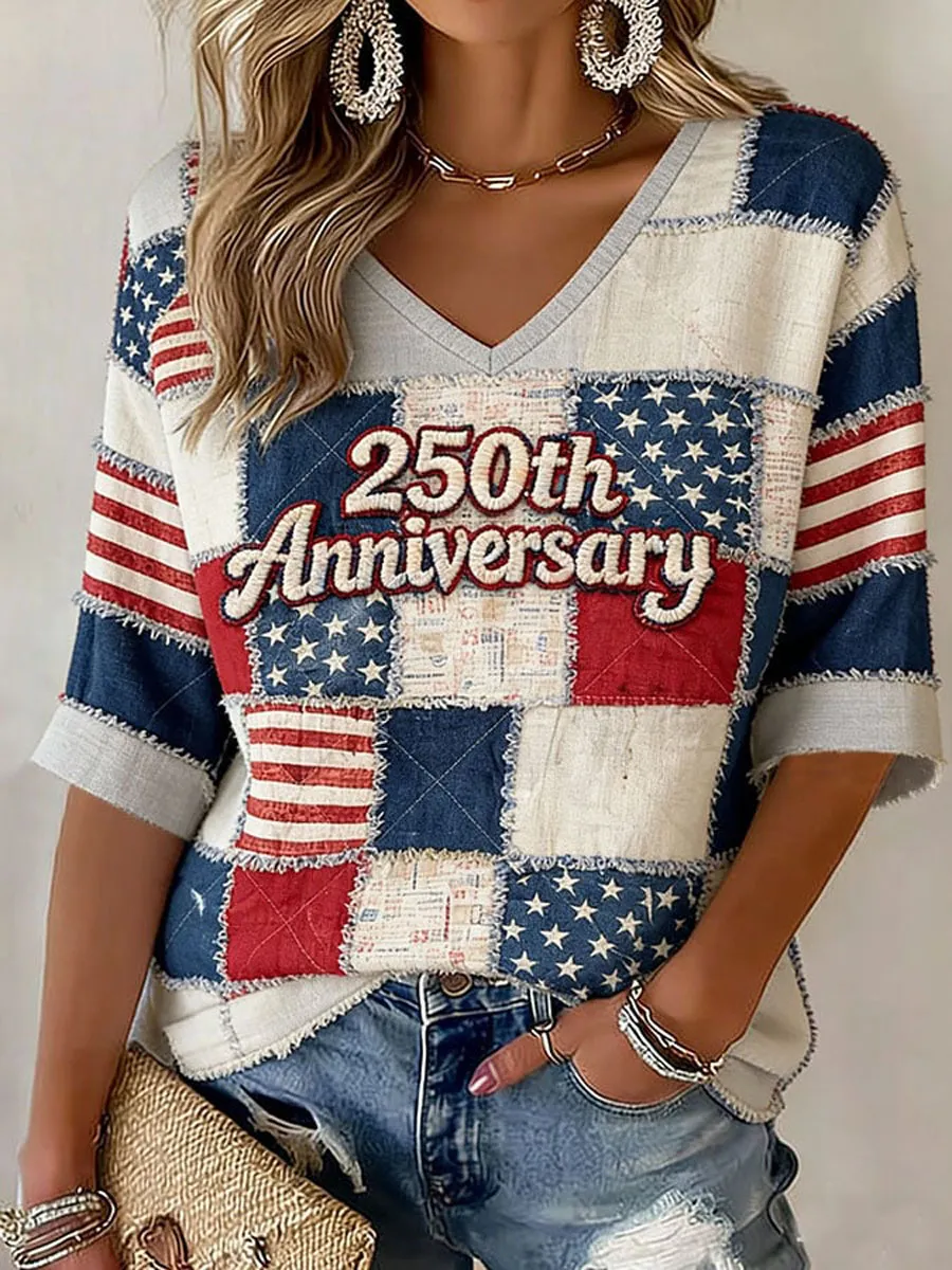Women'S 250 Years Art Print V Neck Top