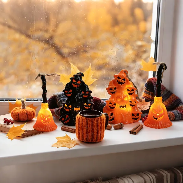 Halloween Witch Broom Pumpkin Decoration Props Lamp