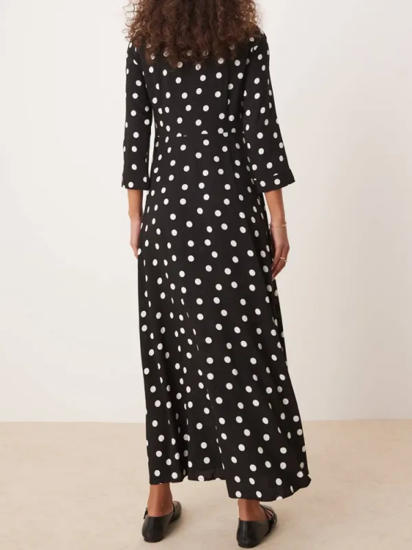 Polka Dot Print Maxi Shirt Dress