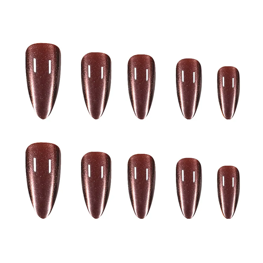 Nailhour 24Pcs Brown Cat Eye Nail Art Press On Nails