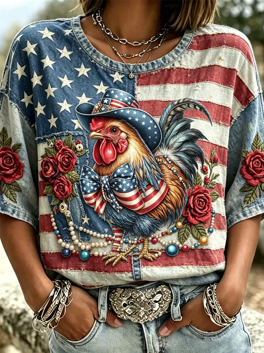 Women's casual American 250th anniversary celebration printed short sleeved T-shirt