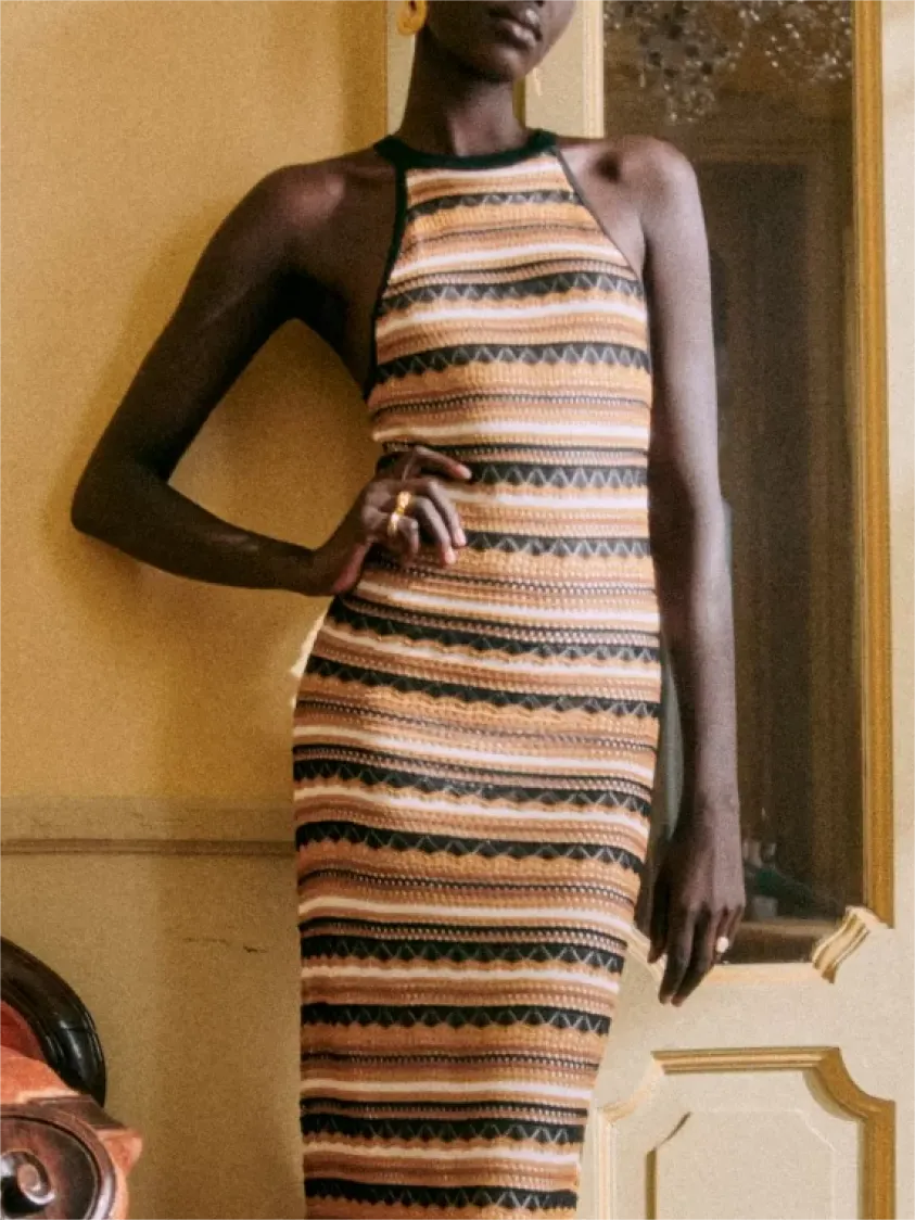 Striped Printed Knit Sleeveless Dresses