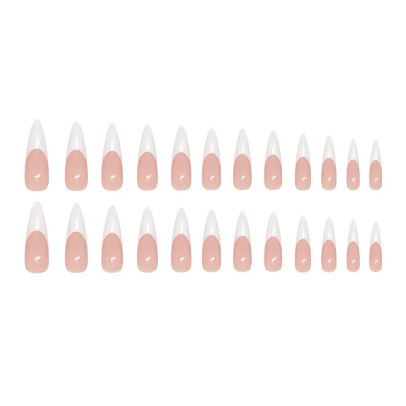 Nailhour Nude Minimalist 24Pcs Stiletto Long French Press On Nails