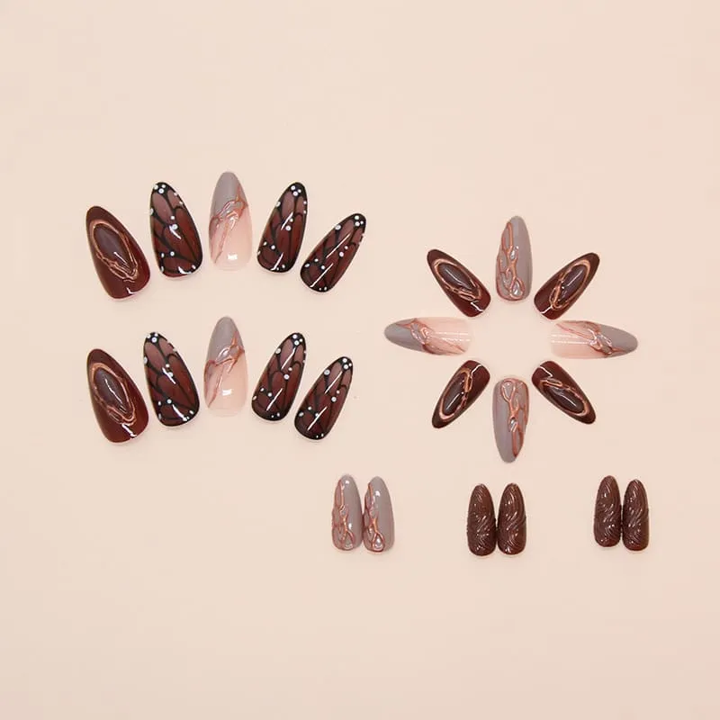 Nailhour 24Pcs Gilded 3D Medium Almond Glitter Multicolor Press On Nails