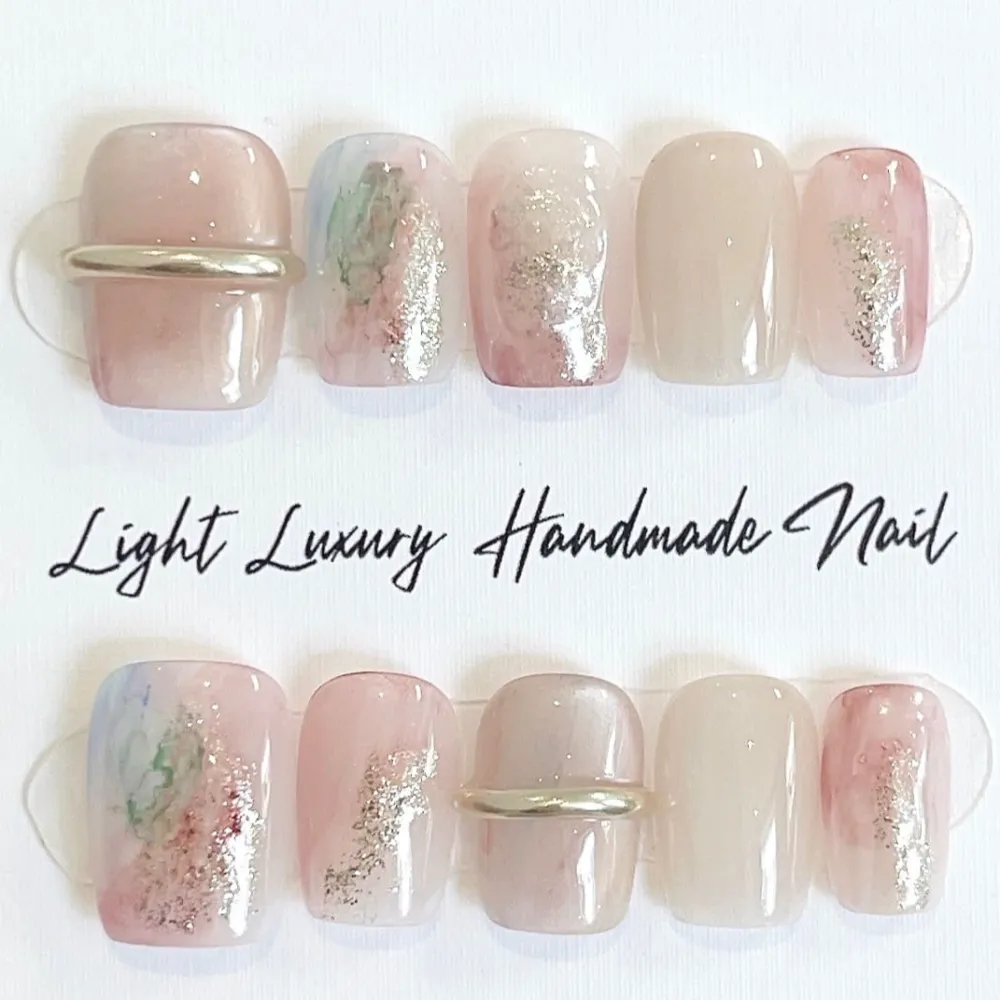 Nailhour 10Pcs Gilded Gradient Glitter Short Square Press On Nails