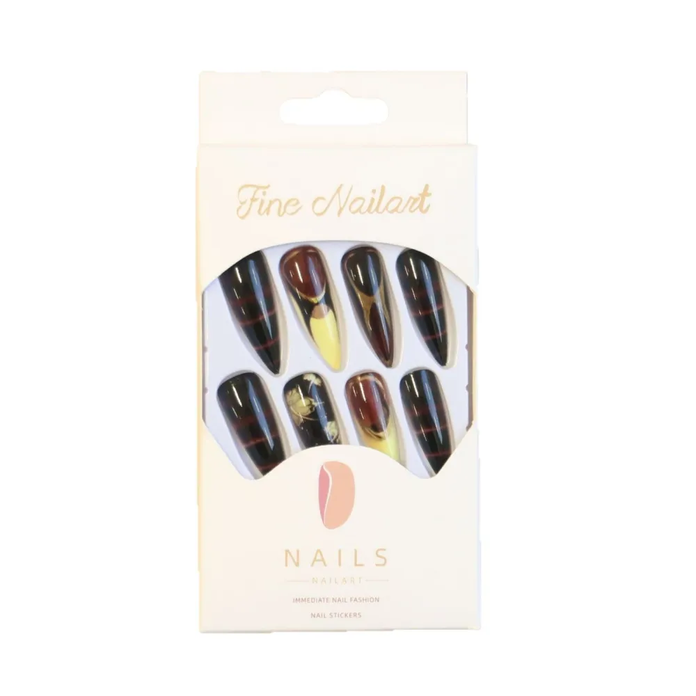 Nailhour 24Pcs Autumn French Long Stiletto Press On Nails