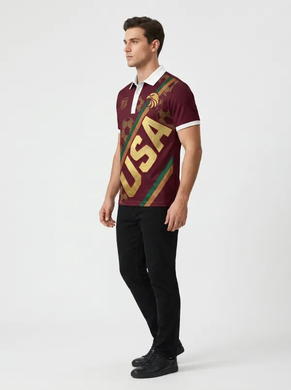 Men's USA Soccer Fan Eagle Gold USA Printed Polo Shirt