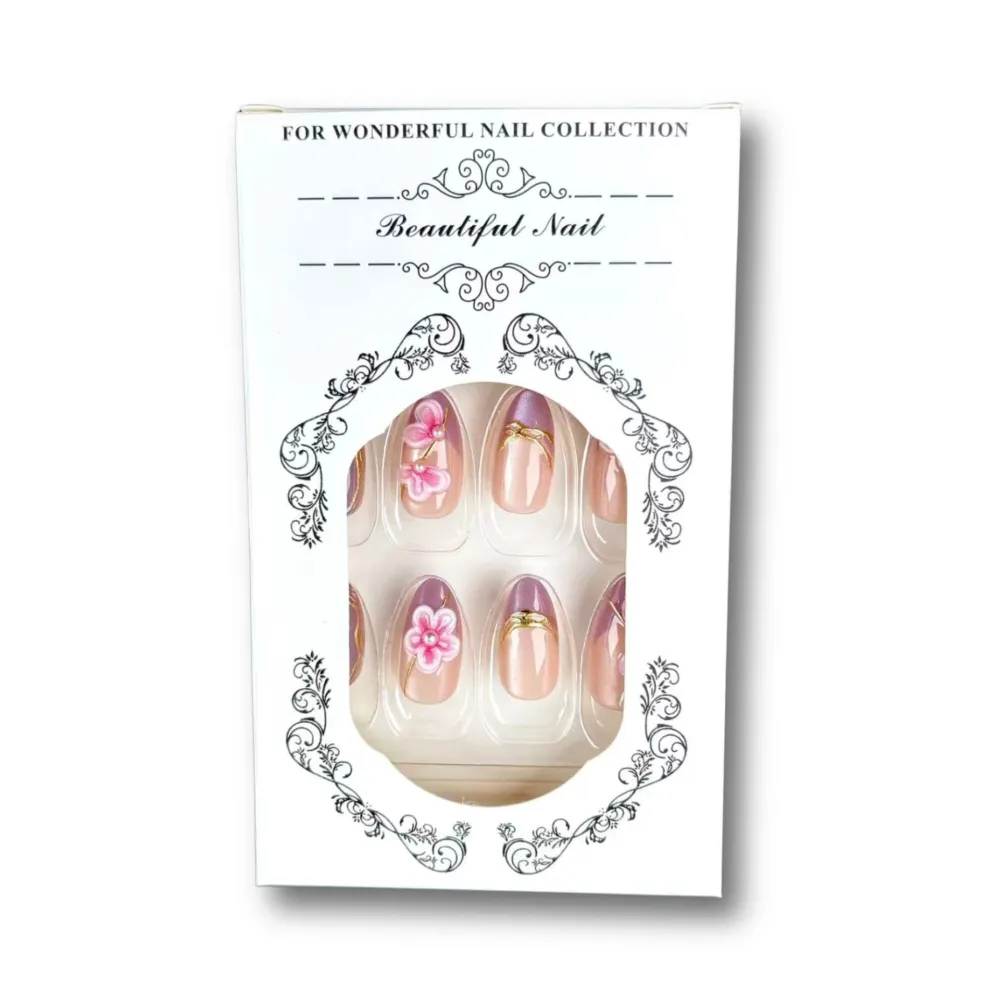 Nailhour 30Pcs French Cat Eye Gilded Medium Almond Press On Nails