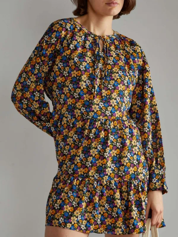Mulit Floral Print Long Sleeve Dress