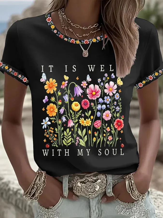 Women's Faith Print Casual T-shirt