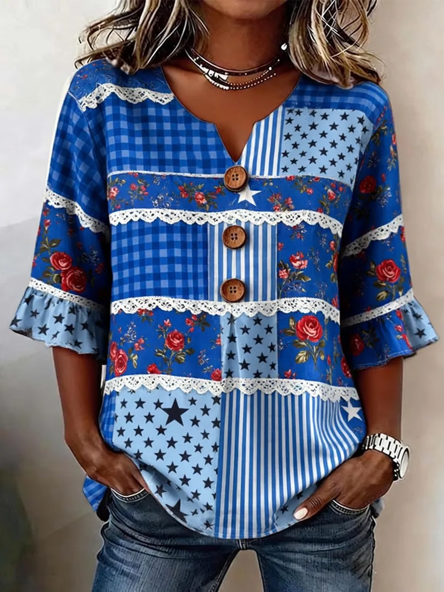 Women's casual patriotic printed top