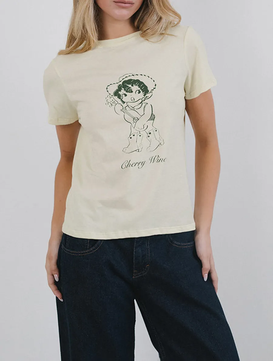 Buttermilk With Cherry Wine Print Tee