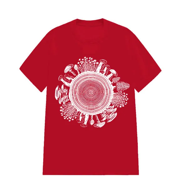 Wood Grain Mushrooms Pattern Printed T-Shirts
