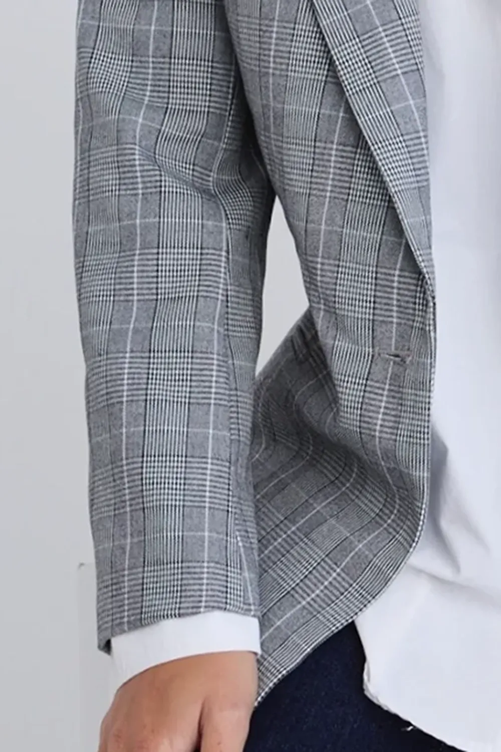 Light Grey Check Boyfriend Fit Blazer