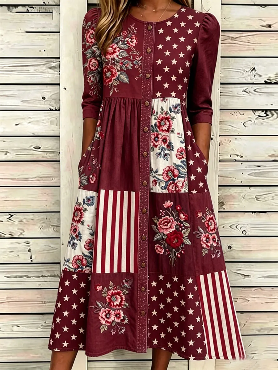 Women'S Casual American Independence Day Print Art Casual Dress