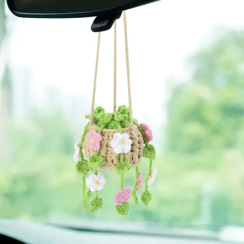 Pink White Handmade Car Mirror Ornament