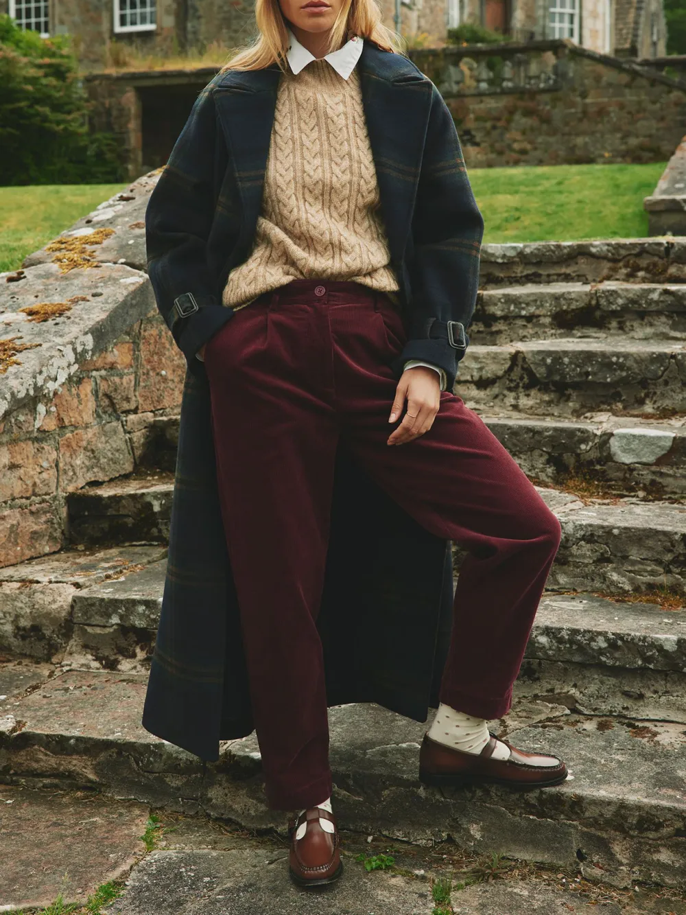 Cotton Burgundy Corduroy Tapered Trousers