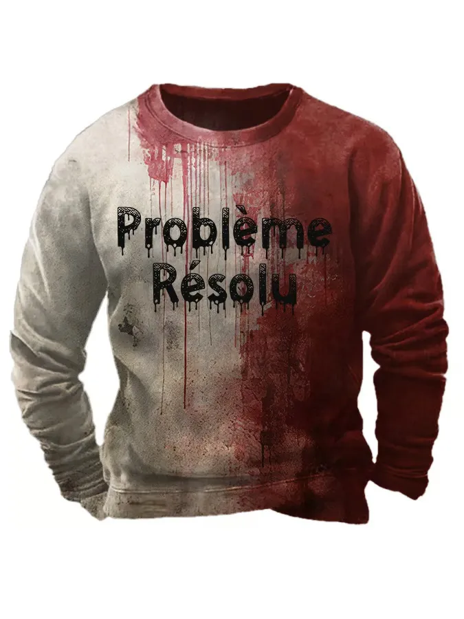 Men'S Bloody Problem Solved Halloween Print Crew Neck Sweatshirt