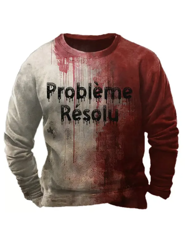 Men'S Bloody Problem Solved Halloween Print Crew Neck Sweatshirt