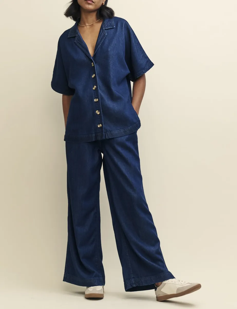 Dark Wash Denim High Rise Wide Leg Jeans