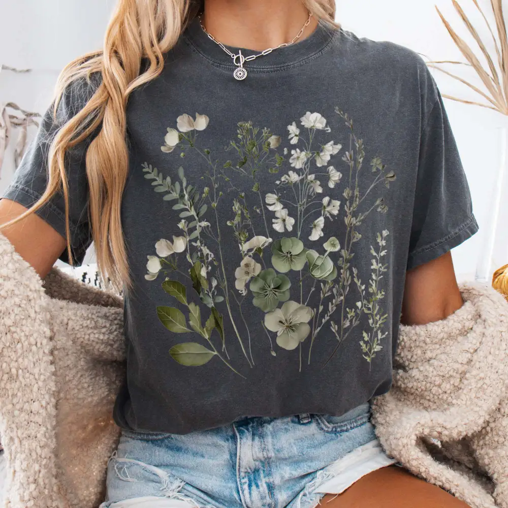 Sage And White Wildflower Shirt