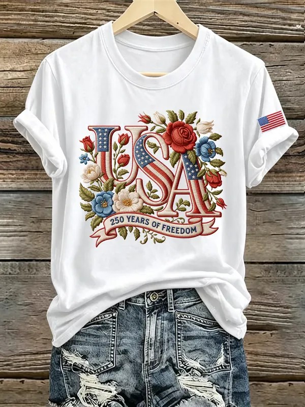 Women's Casual USA 250th Celebration Print Short Sleeve T-shirt