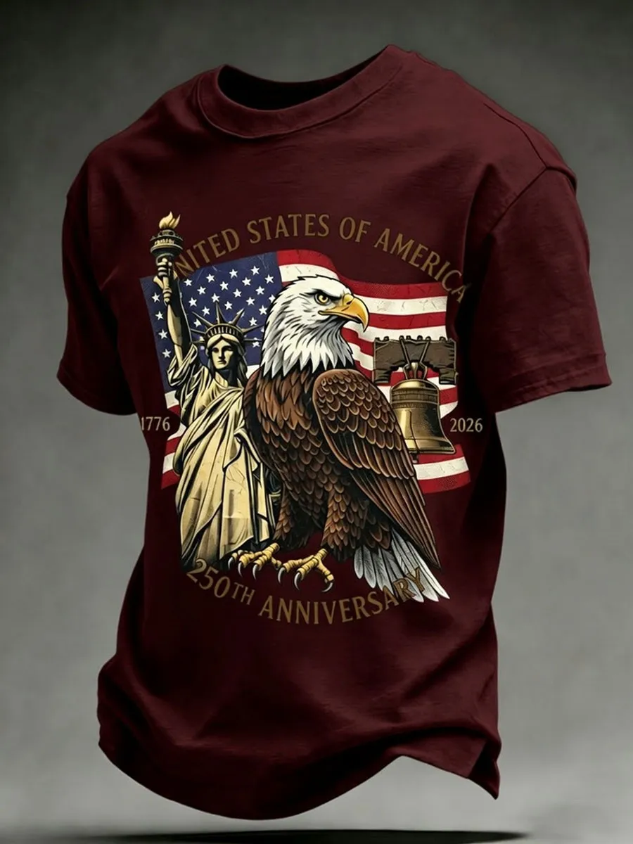 Men'S Retro America 250 National Flag Print Casual T Shirt