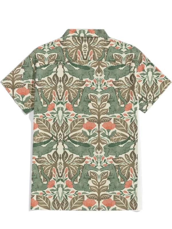 Happy Crocodiles Green - 100% Cotton Cuban Collar Shirt