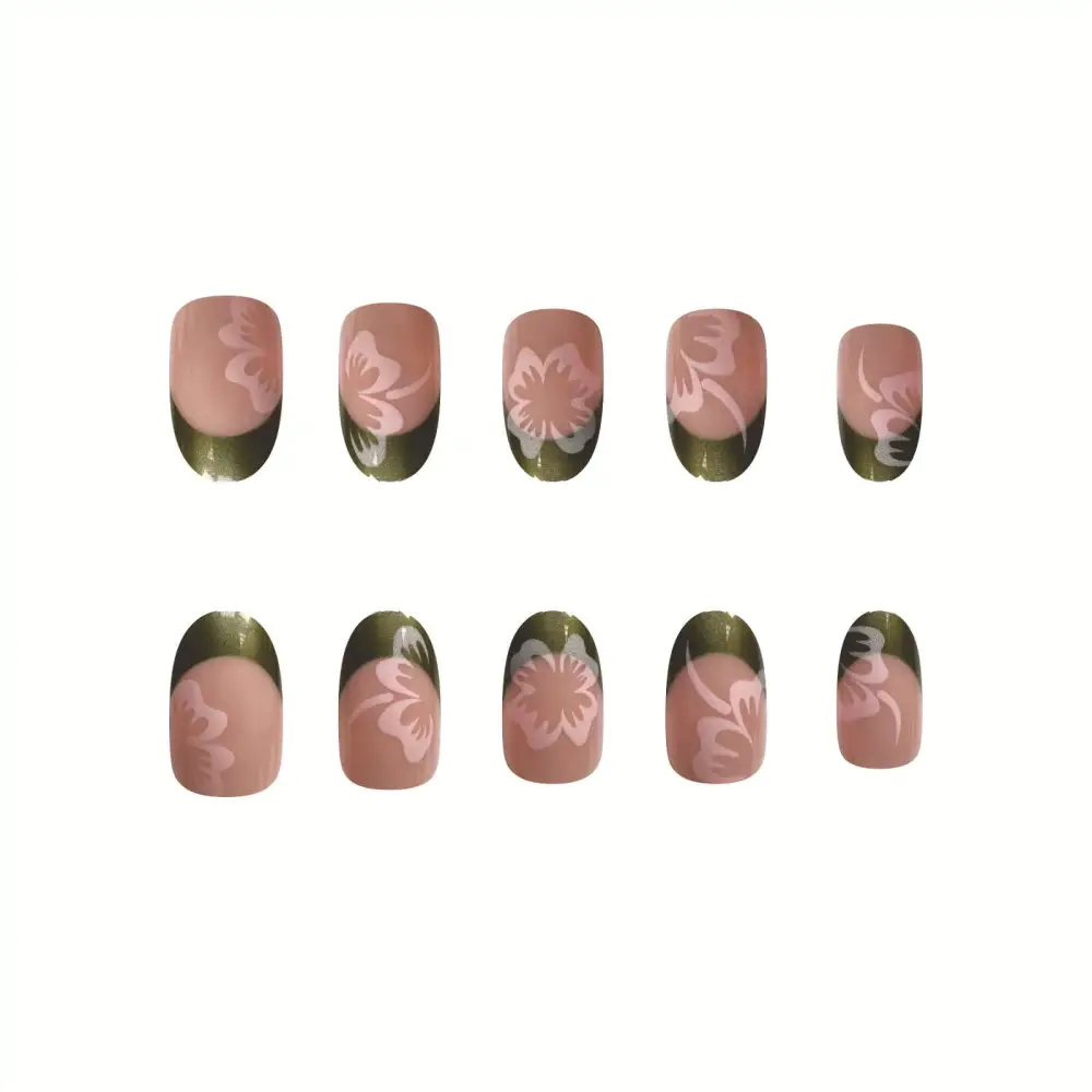 Nailhour 24Pcs French Glitter Short Oval Press On Nails