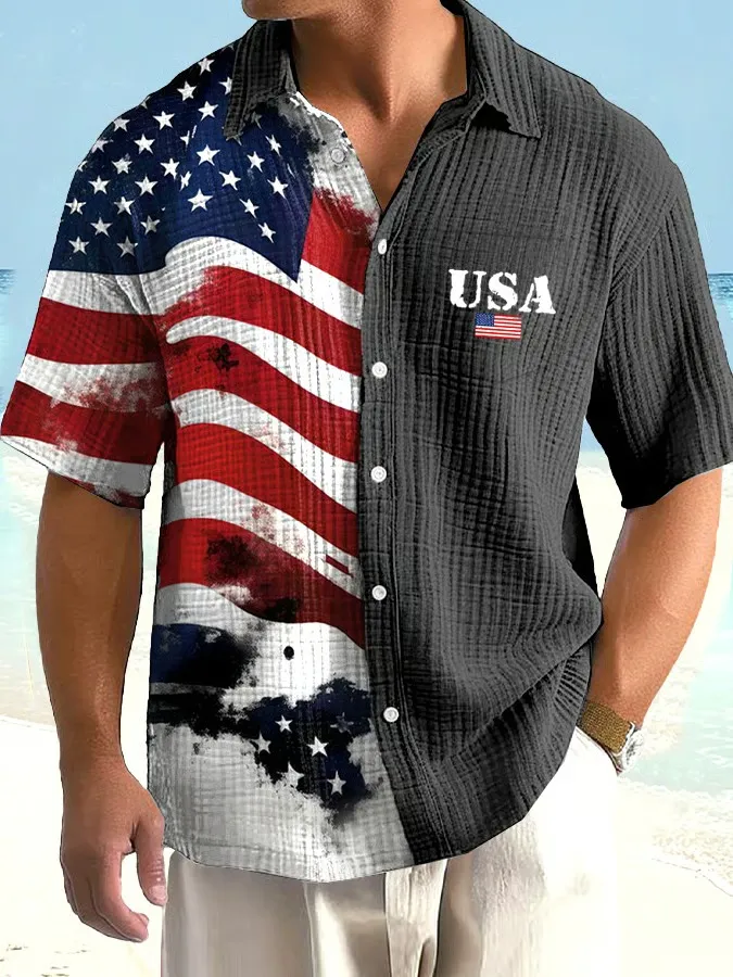 Men's Retro Independence Day Flag Printed Casual Shirt