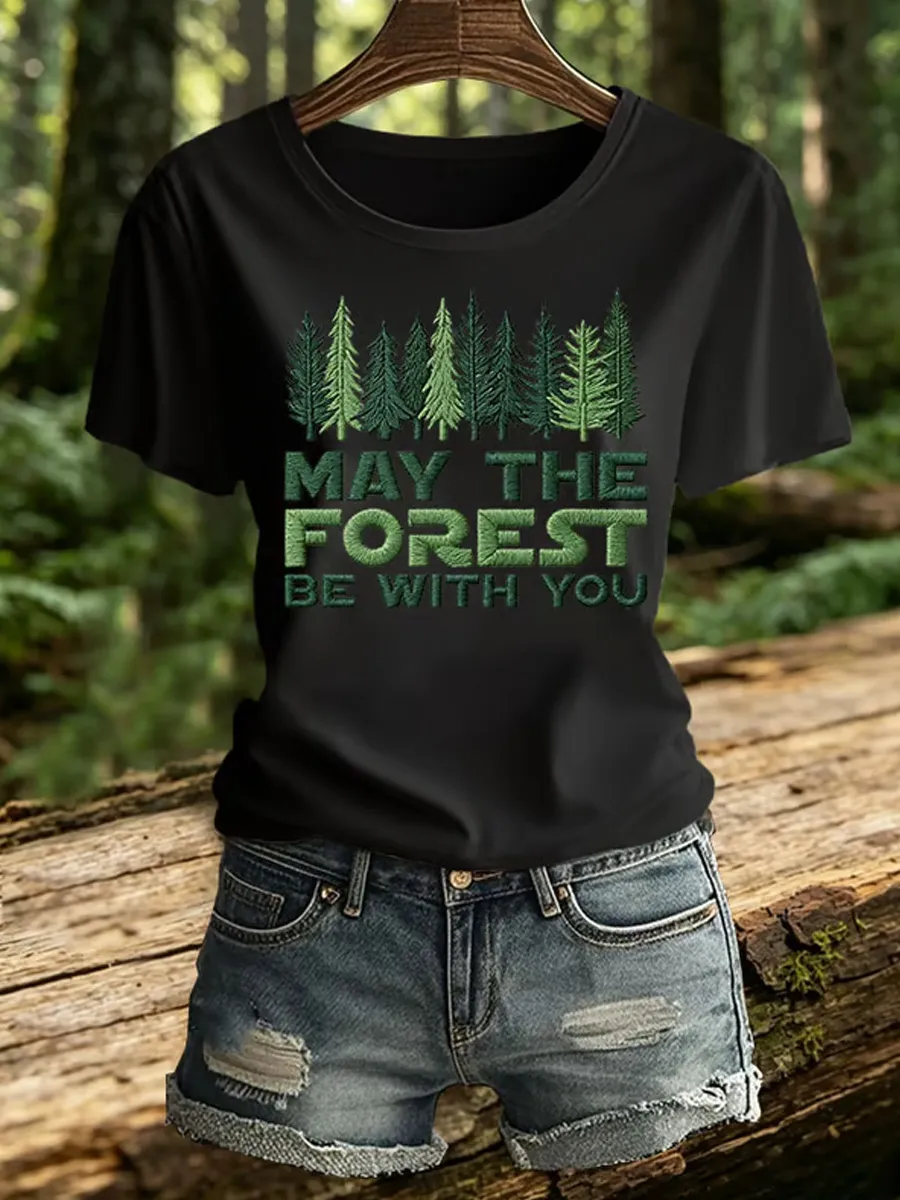 Women's May The Forest Be With You Printed Casual T-Shirt