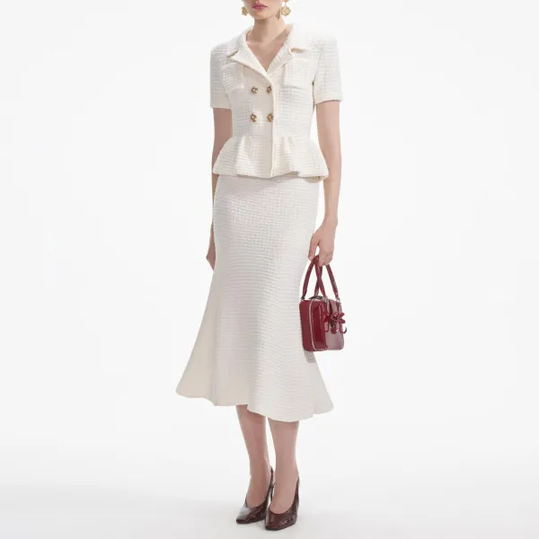 Cream Textured Knit Midi Dress
