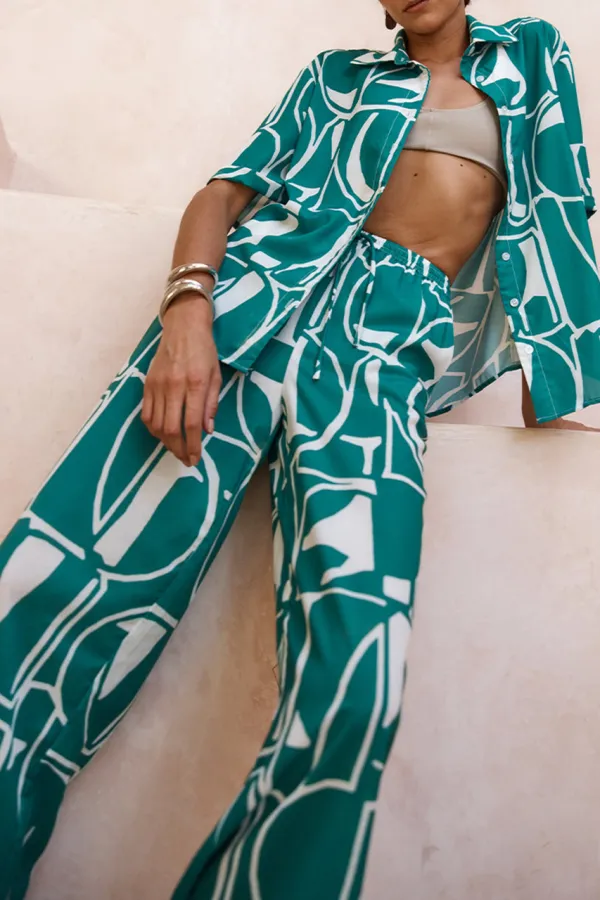 Printed Wide Leg Cozy Loungewear Pants