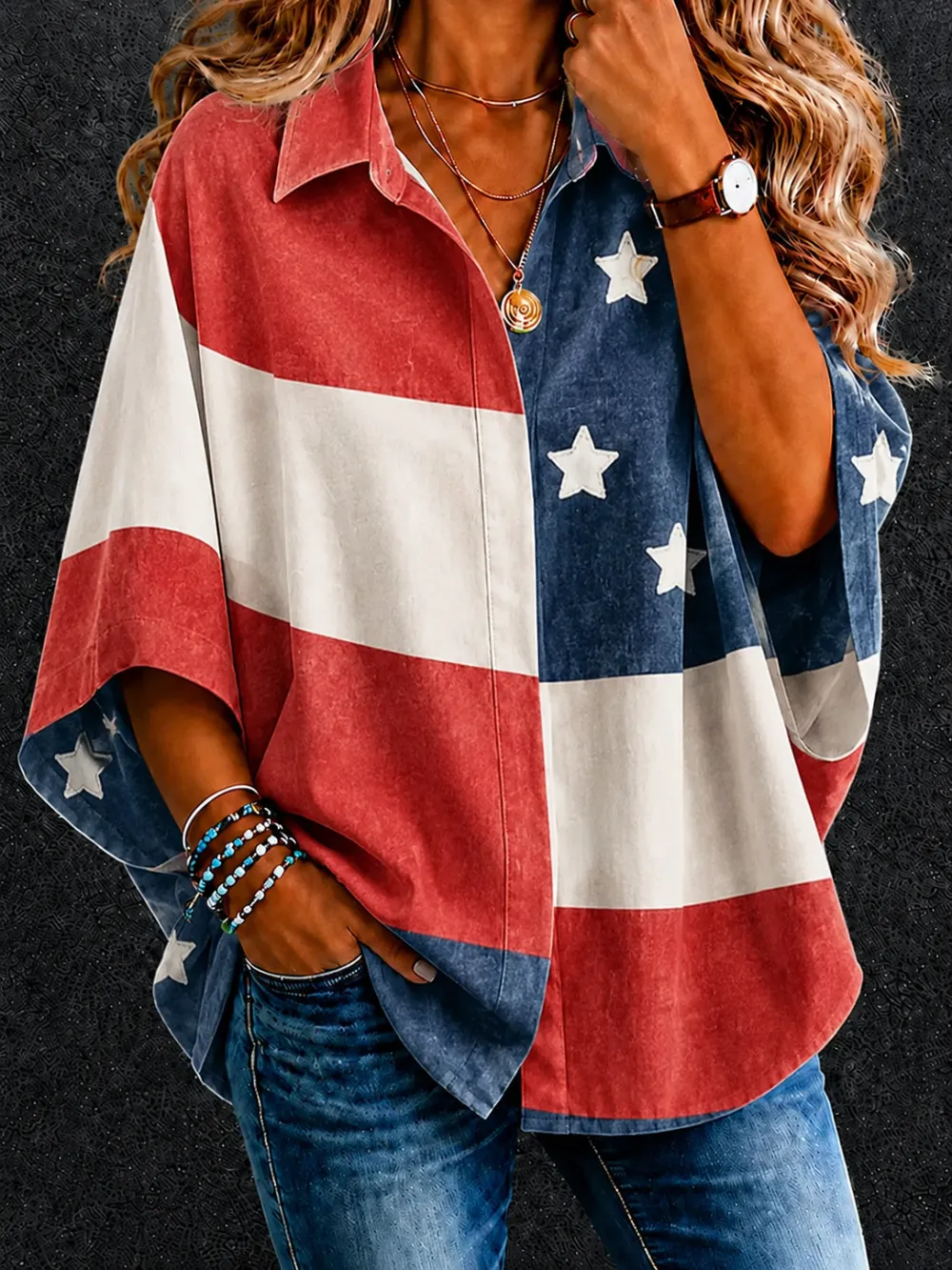 Women'S Retro Casual Loose Independent Day Printed Casual Shirt