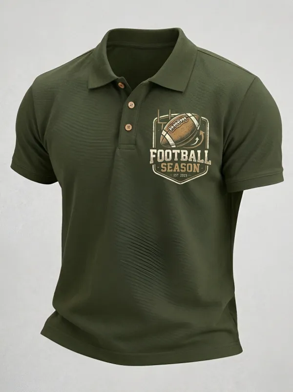 Men's American Football Season Shield Printed Polo Shirt