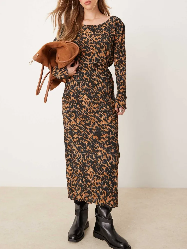 Casual Animal Print Boat Neck Dress