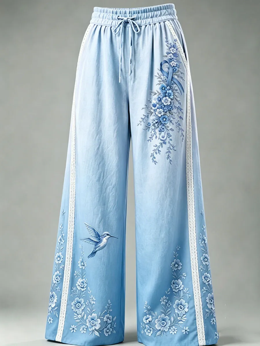Women's Floral Print Embroidered Palazzo Pants
