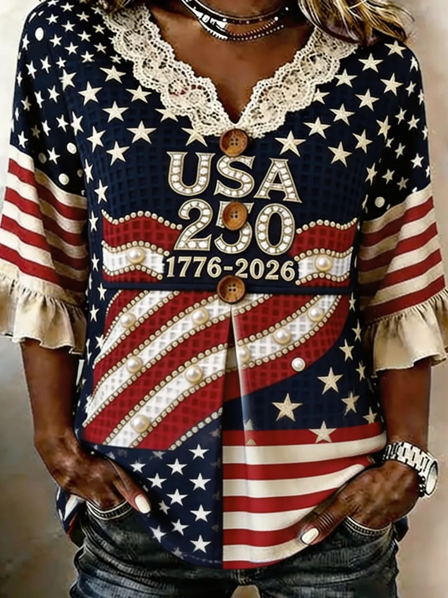 Women's 250th Anniversary Printed Half Sleeve Casual Shirt