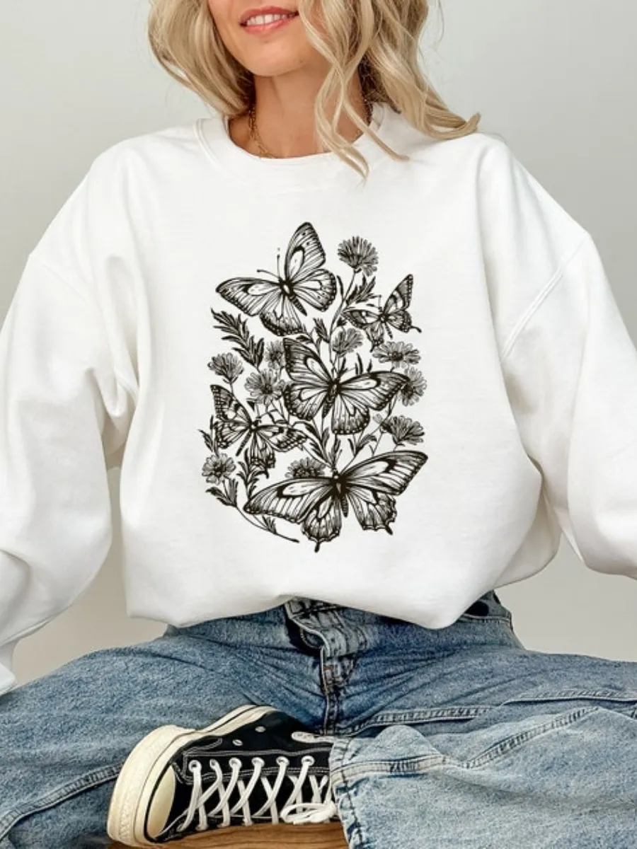 Butterfly and Flower Casual Sweatshirt
