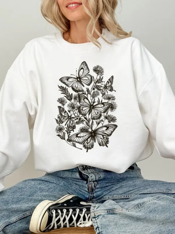 Butterfly and Flower Casual Sweatshirt