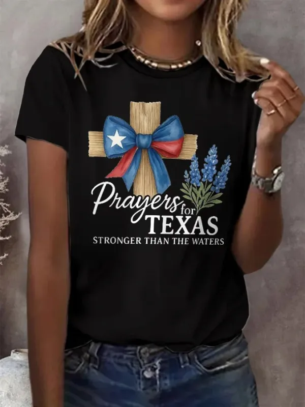 Retro Texas Strong Prayers For Texas Stronger Than The Waters Print T-Shirt