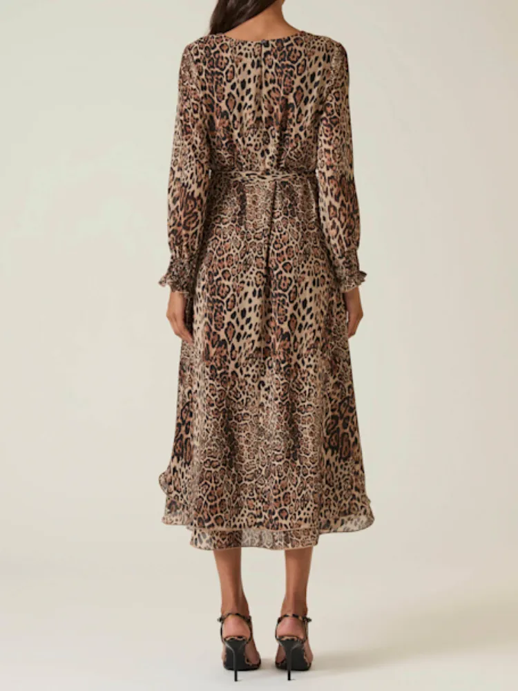 Tied Leopard Printed Midi Dress
