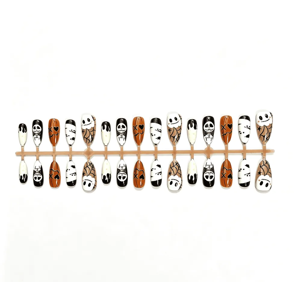 Nailhour 24Pcs Halloween Ghost Holiday Short Almond Press On Nails