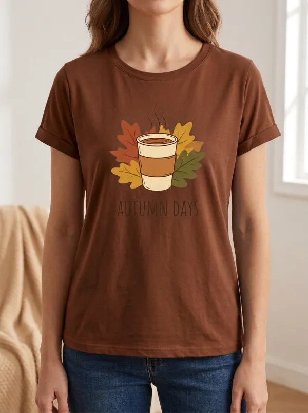Coffee Leaves Printed Women's Graphic T-Shirt
