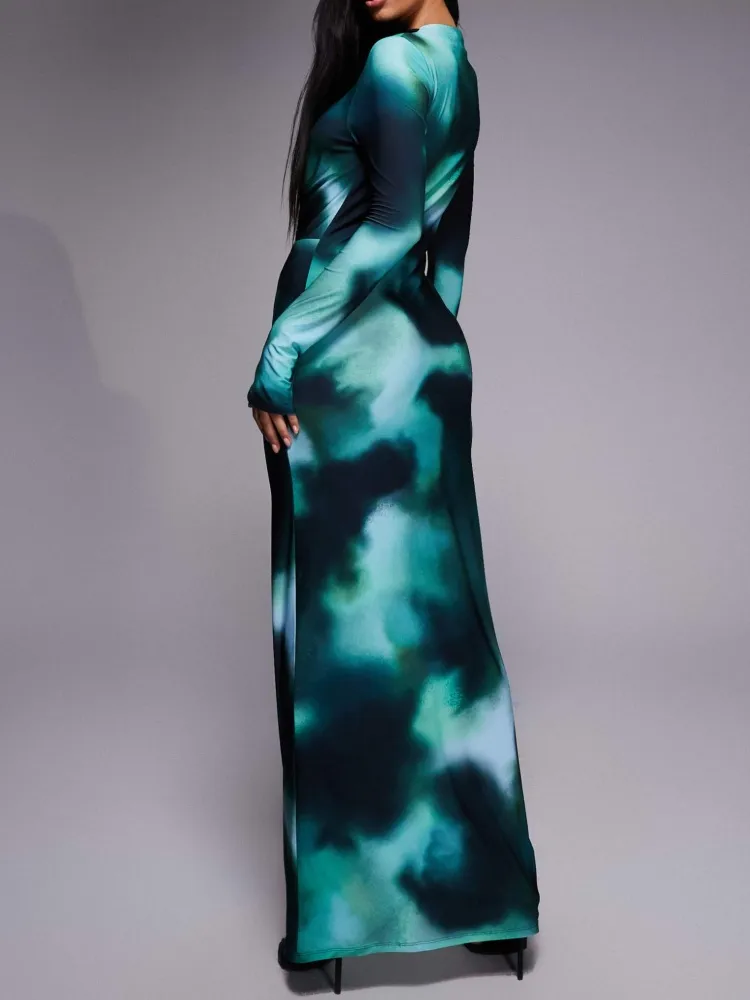 Abstract Tie Dye Slim Fit Dress
