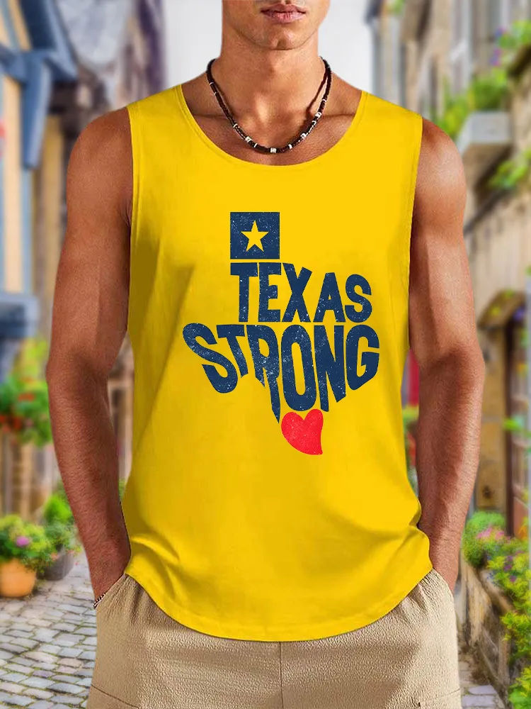 Men'S Simple Style TEXAS STRONG Daily Crew Neck Vest